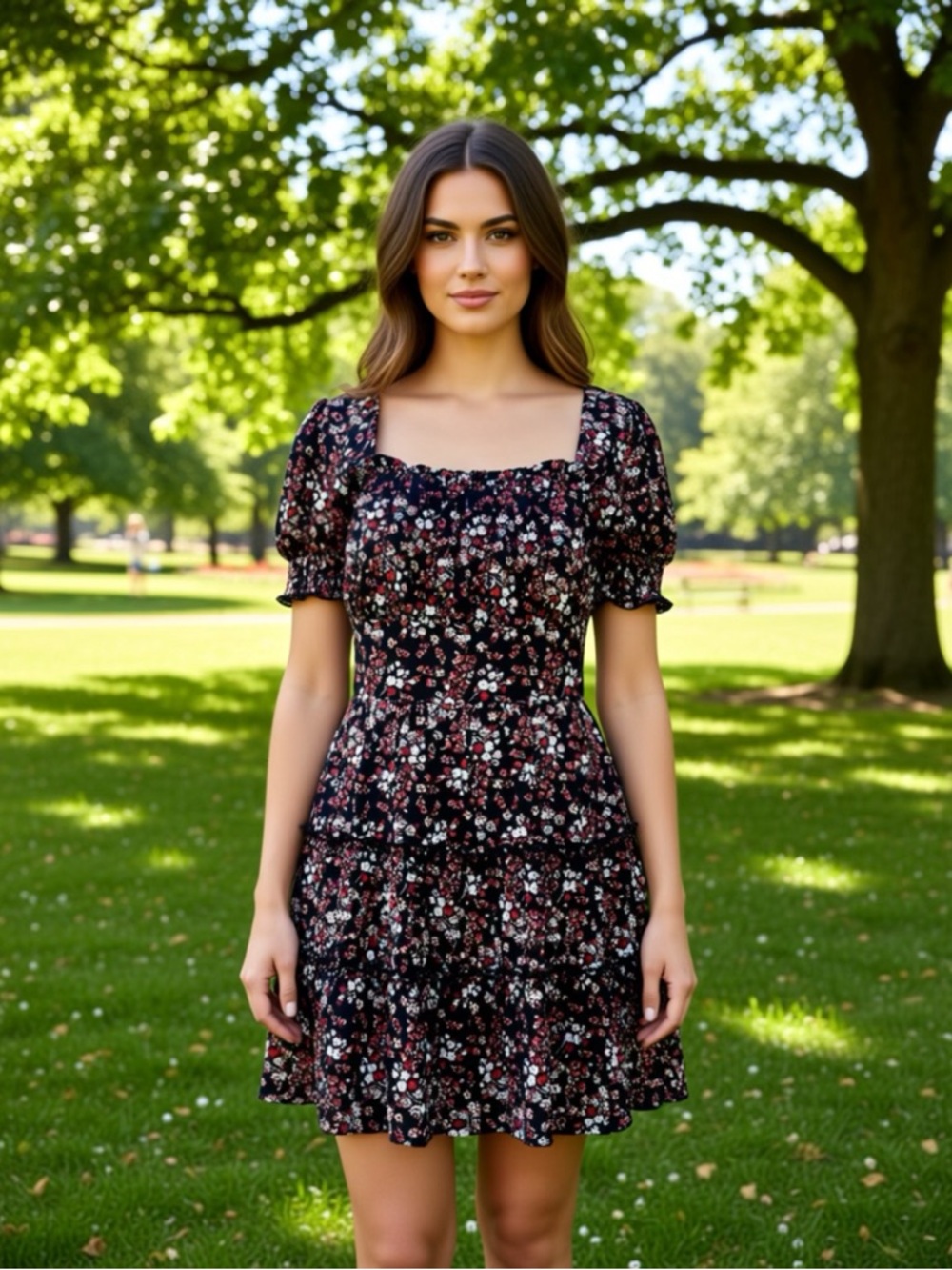 Trixxi (Francesca’s) Black Floral Square-Neck Mini Dress